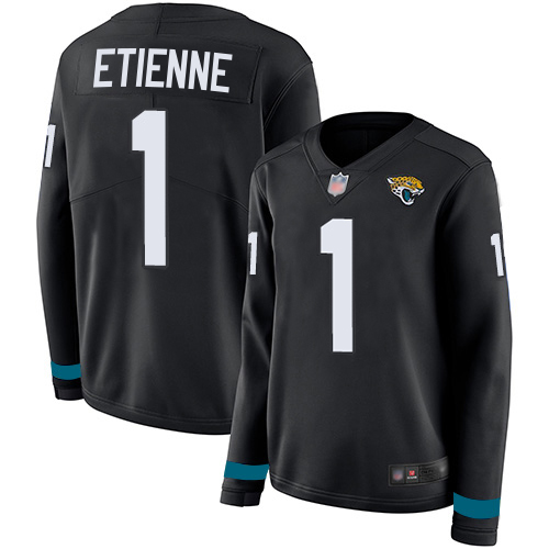 Jaguars #1 Travis Etienne Black Team Color Women's Stitched Limited Therma Long Sleeve Jersey