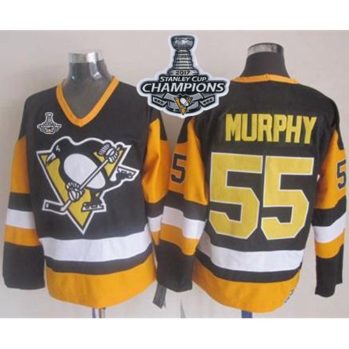 Pittsburgh Penguins #55 Larry Murphy Black CCM Throwback 2017 Stanley Cup Finals Champions Stitched Jersey Men's