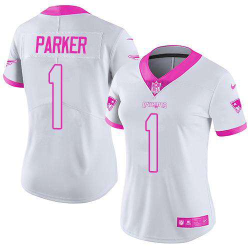 Patriots #1 DeVante Parker White/Pink Women's Stitched Limited Rush Fashion Jersey