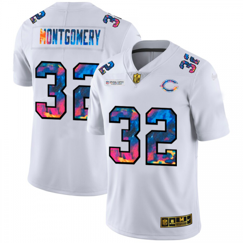 Chicago Chicago Bears #32 David Montgomery Men's White Multi-Color 2020 Crucial Catch Limited Jersey Men's