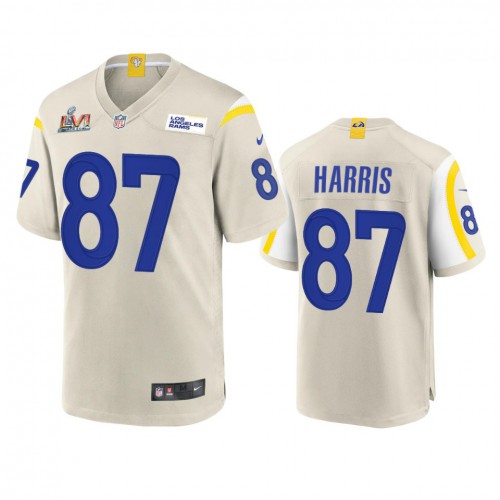 Los Angeles Los Angeles Rams #87 Jacob Harris Men's Super Bowl LVI Patch Game Jersey - Bone Men's