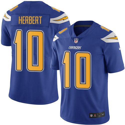 Chargers #10 Justin Herbert Electric Blue Youth Stitched Limited Rush Jersey