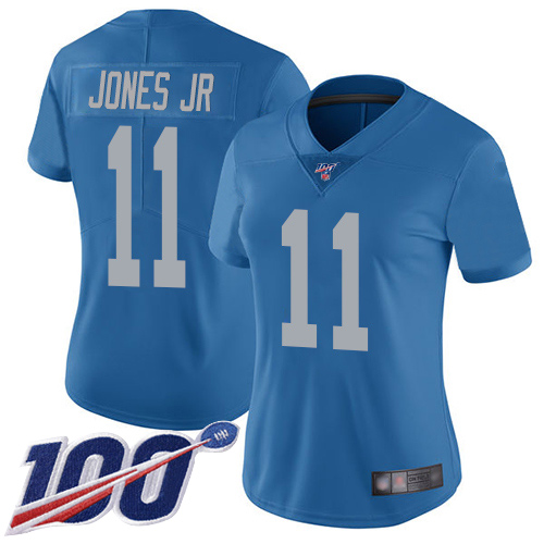 Detroit Lions #11 Marvin Jones Jr Blue Throwback Women's Stitched 100th Season Vapor Limited Jersey Womens