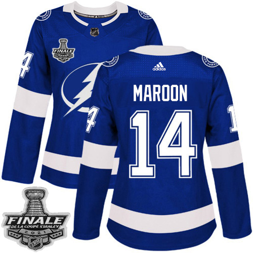 Adidas Tampa Bay Lightning #14 Pat Maroon Blue Home Authentic Women's 2021 Stanley Cup Final Patch Jersey Womens