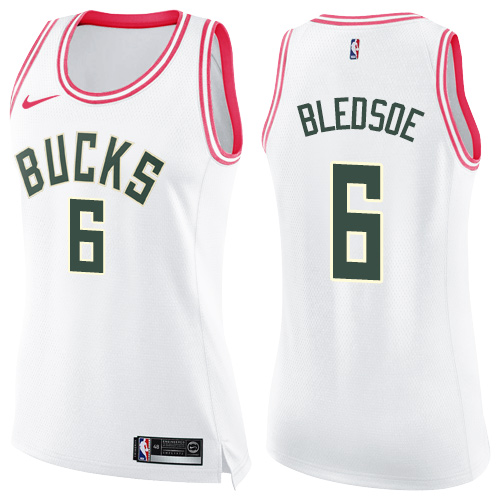Milwaukee Bucks #6 Eric Bledsoe White/Pink Womens Swingman Fashion Jersey Womens