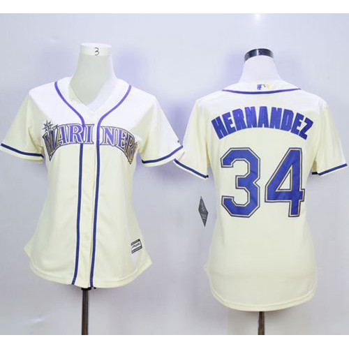 Seattle Mariners #34 Felix Hernandez Cream Alternate Women's Stitched Jersey Womens