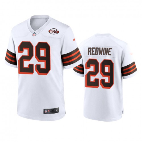 Men's Cleveland Browns #29 Sheldrick Redwine 1946 Collection Alternate Game Limited Jersey - White Men's