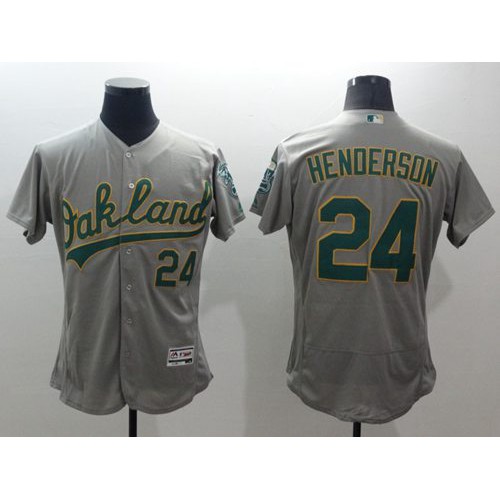 Oakland Athletics #24 Rickey Henderson Grey Flexbase Authentic Collection Stitched Jersey Men's