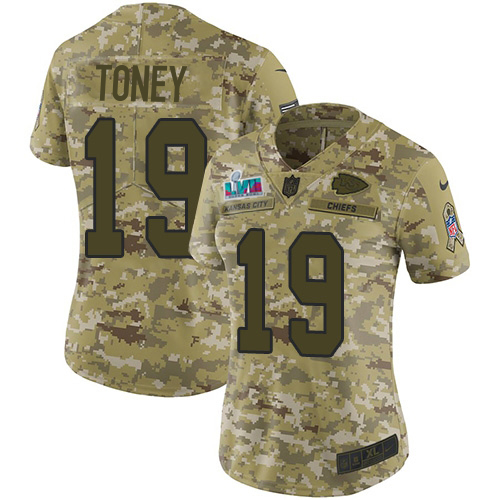 Chiefs #19 Kadarius Toney Camo Super Bowl LVII Patch Women's Stitched Limited 2018 Salute To Service Jersey