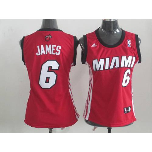 Miami Heat #6 LeBron James Red Alternate Womens Stitched Jersey Womens