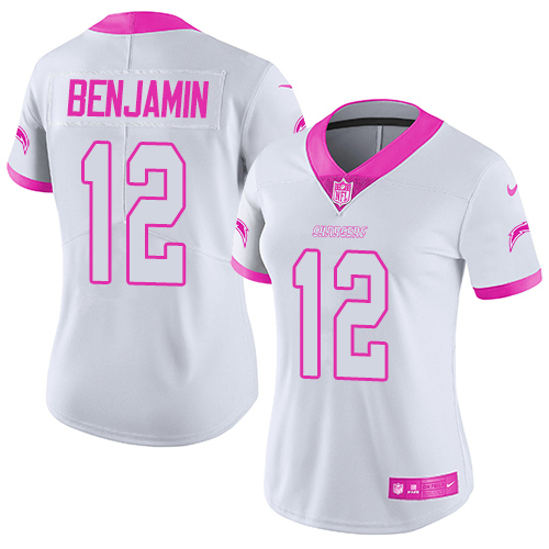 Los Angeles Chargers #12 Travis Benjamin White/Pink Women's Stitched Limited Rush Fashion Jersey Womens