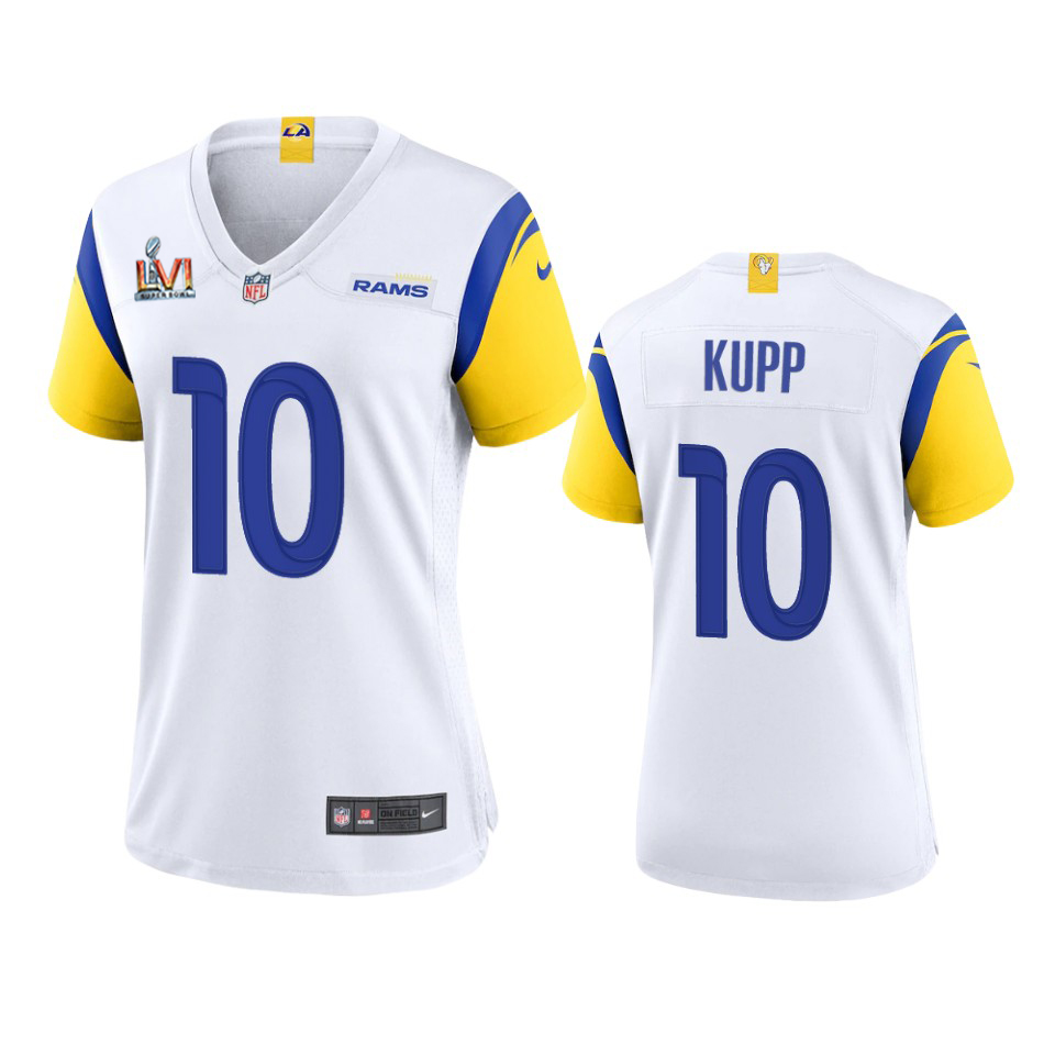 Los Angeles Rams #10 Cooper Kupp Women's Super Bowl LVI Patch Alternate Game Jersey - White
