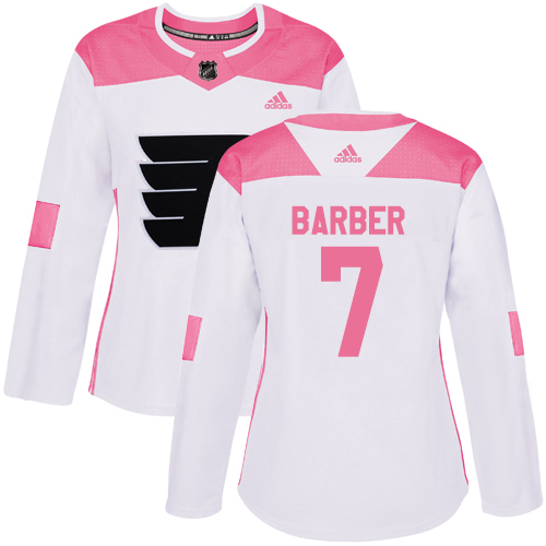 Adidas Philadelphia Flyers #7 Bill Barber White/Pink Authentic Fashion Women's Stitched Jersey Womens