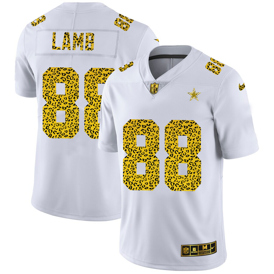 Dallas Cowboys #88 CeeDee Lamb Men's Flocked Leopard Print Vapor Limited Jersey White