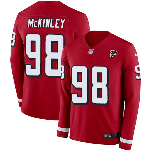 Atlanta Falcons #98 Takkarist McKinley Red Team Color Men's Stitched Limited Therma Long Sleeve Jersey Men's