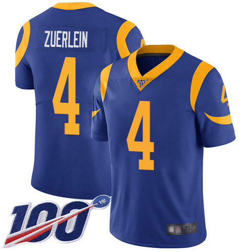 Los Angeles Rams #4 Greg Zuerlein Royal Blue Alternate Men's Stitched 100th Season Vapor Limited Jersey Men's