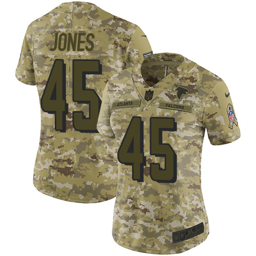 Atlanta Falcons #45 Deion Jones Camo Women's Stitched Limited 2018 Salute to Service Jersey Womens