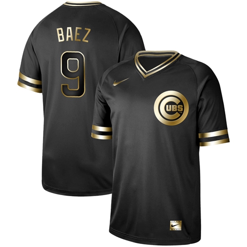 Chicago Cubs #9 Javier Baez Black Gold Authentic Stitched Jersey Men's
