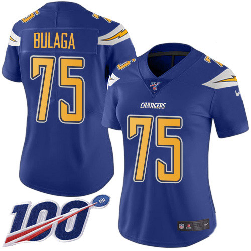 Los Angeles Chargers #75 Bryan Bulaga Electric Blue Women's Stitched Limited Rush 100th Season Jersey Womens