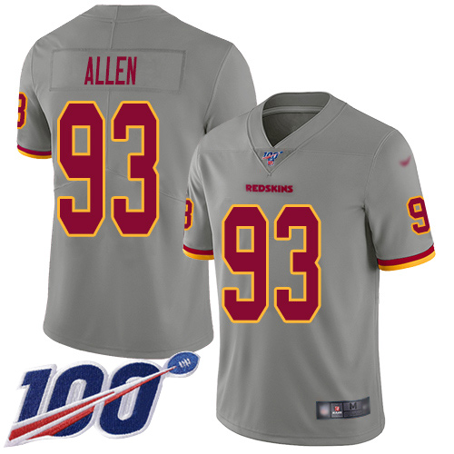 Commanders #93 Jonathan Allen Gray Men's Stitched Limited Inverted Legend 100th Season Jersey