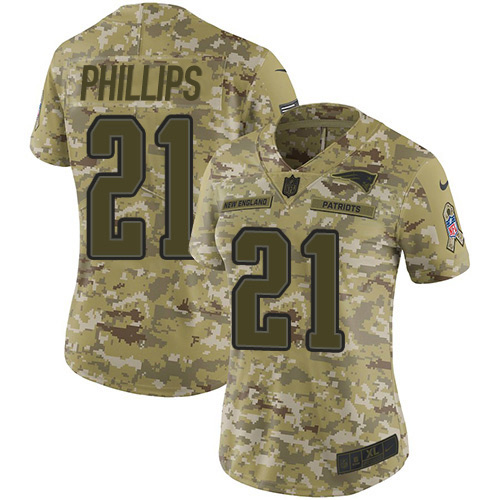 New England Patriots #21 Adrian Phillips Camo Women's Stitched Limited 2018 Salute To Service Jersey Womens