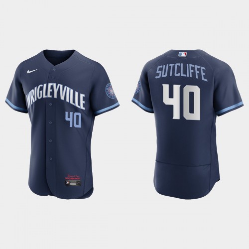 Chicago Chicago Cubs #40 Rick Sutcliffe Men's 2021 City Connect Authentic Navy Jersey Men's