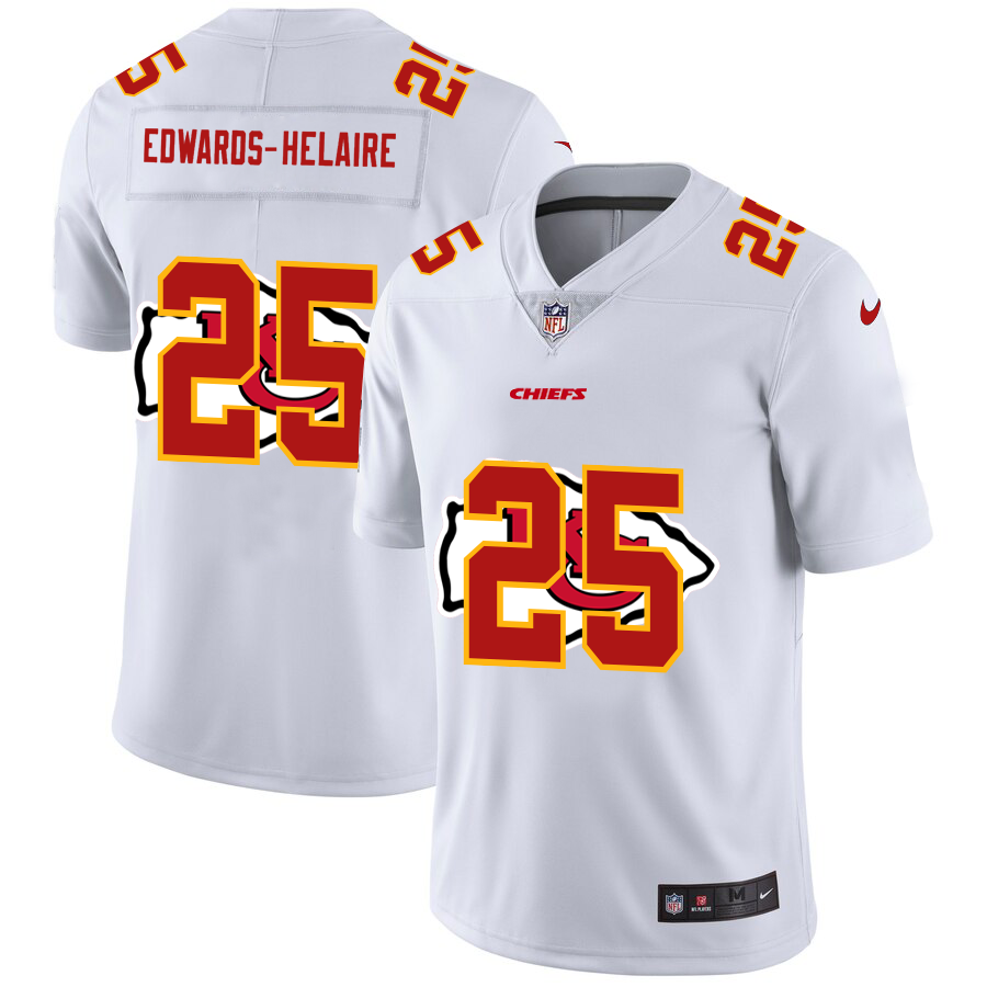 Kansas City Chiefs #25 Clyde Edwards-Helaire White Men's Team Logo Dual Overlap Limited Jersey