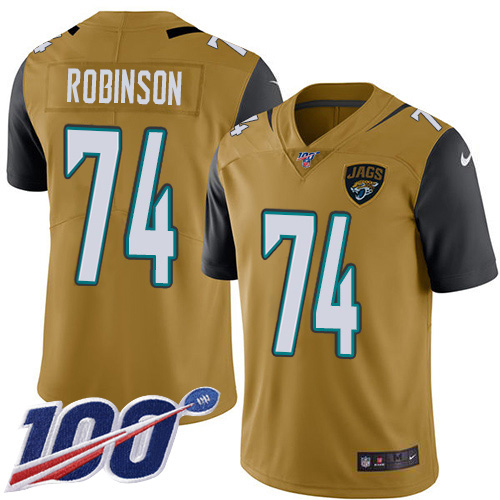Jacksonville Jaguars #74 Cam Robinson Gold Men's Stitched Limited Rush 100th Season Jersey Men's