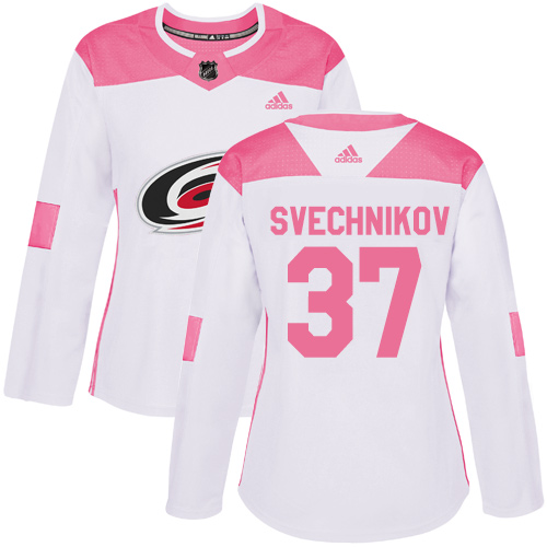 Adidas Carolina Hurricanes #37 Andrei Svechnikov White/Pink Authentic Fashion Women's Stitched Jersey Womens