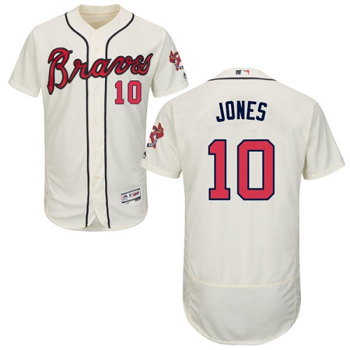 Atlanta Braves #10 Chipper Jones Cream Flexbase Authentic Collection Stitched Jersey Men's