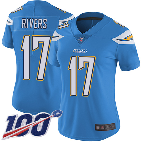 Los Angeles Chargers #17 Philip Rivers Electric Blue Alternate Women's Stitched 100th Season Vapor Limited Jersey Womens