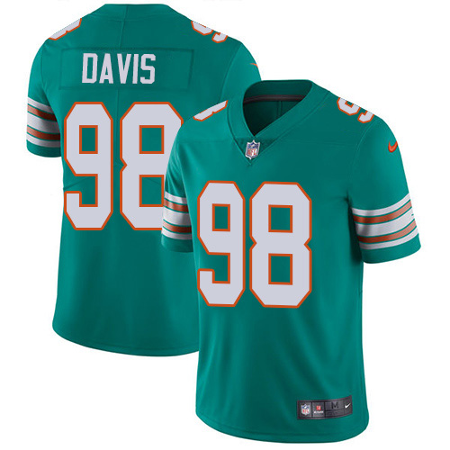 Miami Dolphins #98 Raekwon Davis Aqua Green Alternate Men's Stitched Vapor Untouchable Limited Jersey Men's