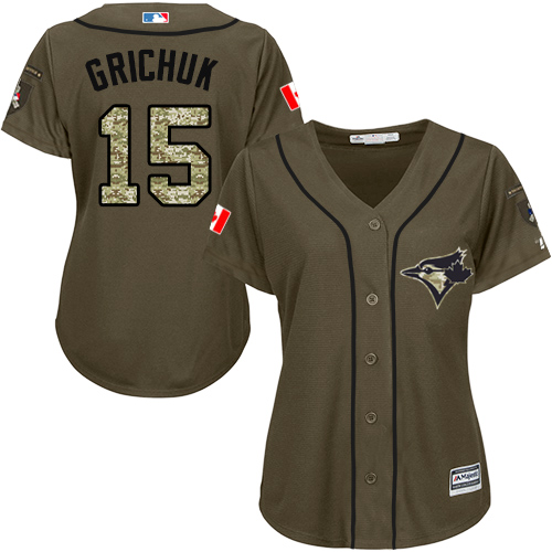 Toronto Blue Jays #15 Randal Grichuk Green Salute to Service Women's Stitched Jersey Womens