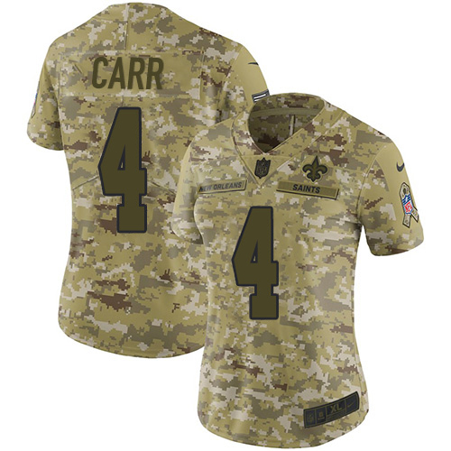 Saints #4 Derek Carr Camo Women's Stitched Limited 2018 Salute To Service Jersey