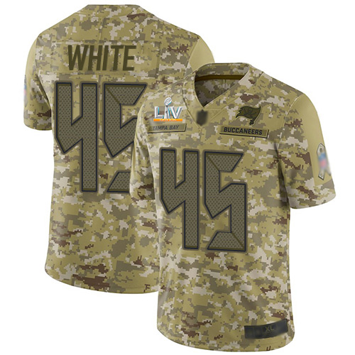 Buccaneers #45 Devin White Camo Men's Super Bowl LV Bound Stitched Limited 2018 Salute To Service Jersey