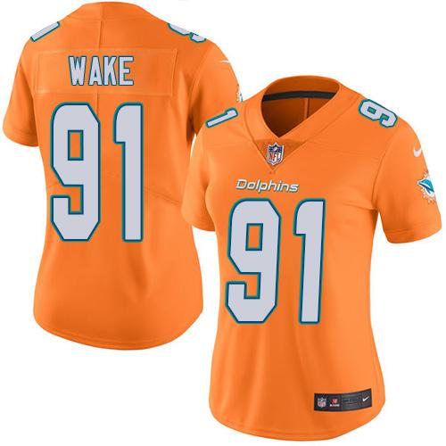 Miami Dolphins #91 Cameron Wake Orange Women's Stitched Limited Rush Jersey Womens