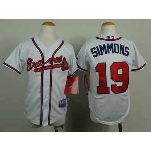 Atlanta Braves #19 Andrelton Simmons White Cool Base Stitched Youth Jersey Youth
