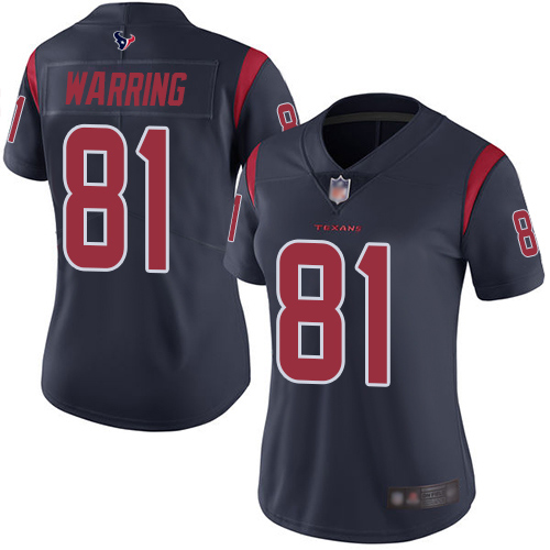 Houston Texans #81 Kahale Warring Navy Blue Women's Stitched Limited Rush Jersey Womens