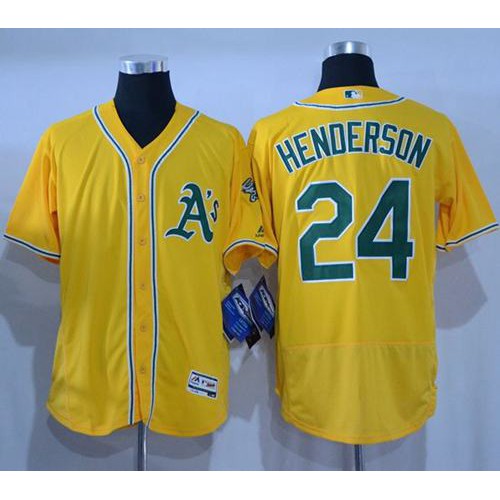 Oakland Athletics #24 Rickey Henderson Gold Flexbase Authentic Collection Stitched Jersey Men's
