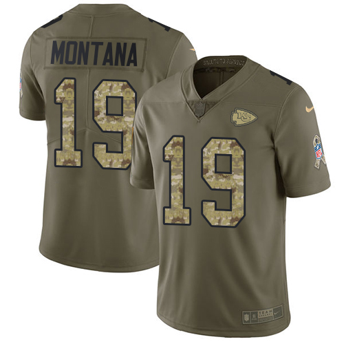 Kansas City Chiefs #19 Joe Montana Olive/Camo Men's Stitched Limited 2017 Salute To Service Jersey Men's