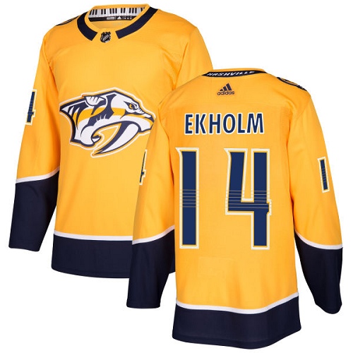 Adidas Nashville Predators #14 Mattias Ekholm Yellow Home Authentic Stitched Jersey Men's