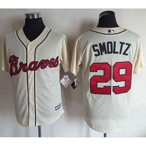 Atlanta Braves #29 John Smoltz Cream New Cool Base Stitched Jersey Men's