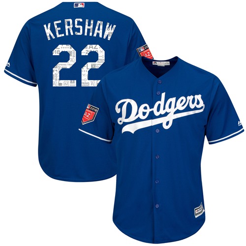 Los Angeles Dodgers #22 Clayton Kershaw Blue 2018 Spring Training Cool Base Stitched Jersey Men's