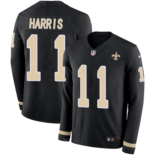 New Orleans Saints #11 Deonte Harris Black Team Color Youth Stitched Limited Therma Long Sleeve Jersey Youth