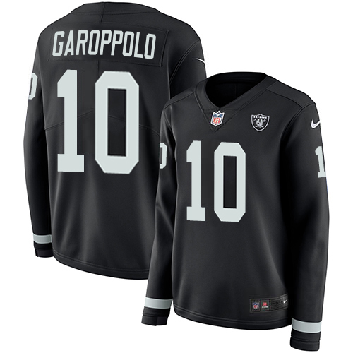 Raiders #10 Jimmy Garoppolo Black Team Color Women's Stitched Limited Therma Long Sleeve Jersey