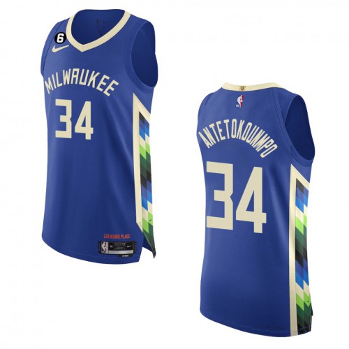 Milwaukee Milwaukee Bucks #34 Giannis Antetokounmpo Royal 2022-23 Authentic Jersey - City Edition Mens