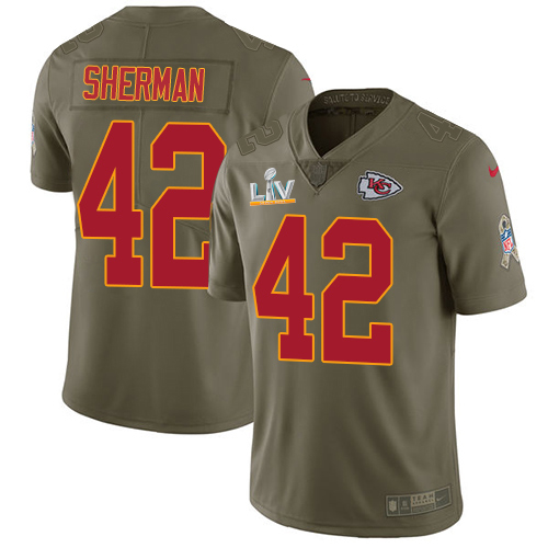 Kansas City Chiefs #42 Anthony Sherman Olive Youth Super Bowl LV Bound Stitched Limited 2017 Salute To Service Jersey Youth