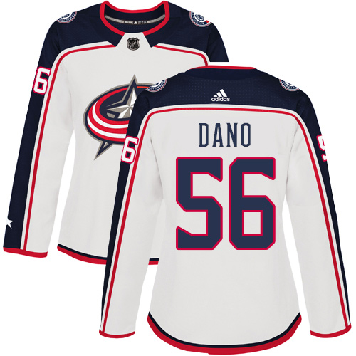 Adidas Columbus Blue Jackets #56 Marko Dano White Road Authentic Women's Stitched Jersey Womens