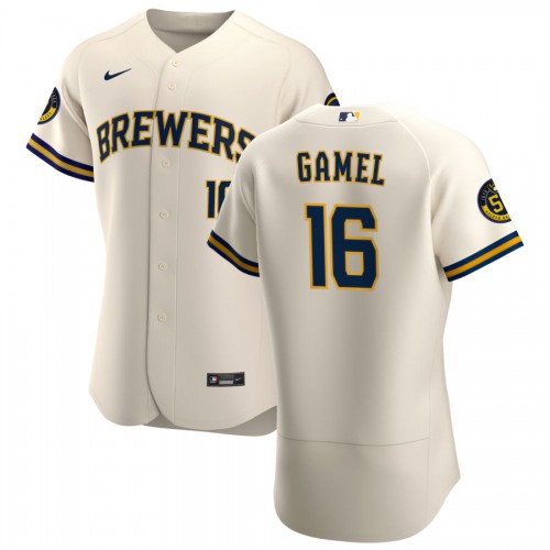 Milwaukee Milwaukee Brewers #16 Ben Gamel Men's Cream Home 2020 Authentic Player Jersey Men's