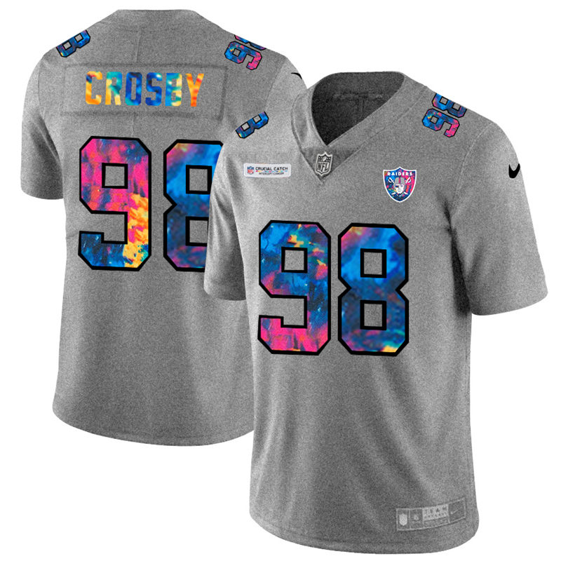 Las Vegas Raiders #98 Maxx Crosby Men's Multi-Color 2020 Crucial Catch Jersey Greyheather